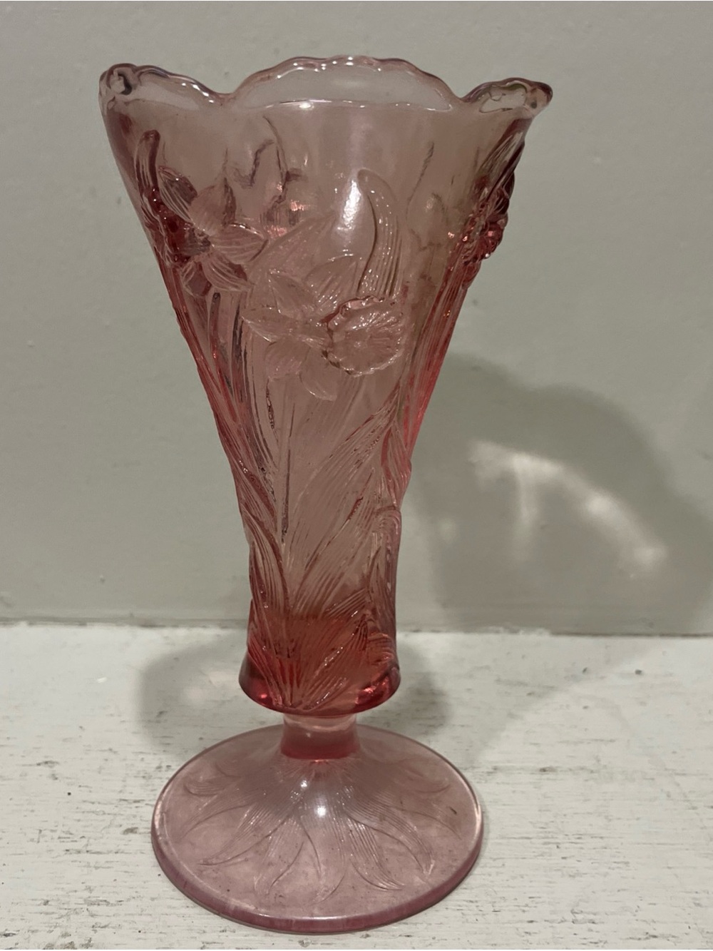 Fenton MCM Dusy Rose Pink Pressed Glass Floral Bud Vase